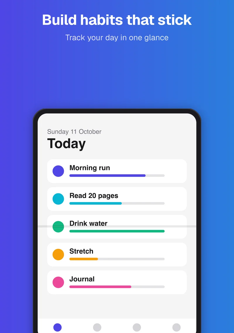 Finished iPhone Duo screenshot using the Inner frame: a headline above the unfolded phone showing a habit list.